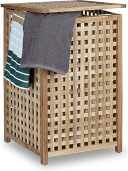 Wasmand walnoot met deksel - 75 L - naturel — thumbnail 2