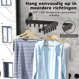 ENISTO® Wanddroogrek - Inklapbaar Wasrek - Droogrek Hangend - Zwart - Met of Zonder Boren - Uittrekbaar - Ruimtebesparend — thumbnail 4