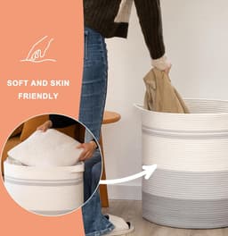 Wasmand met handgrepen, decoratieve mand voor woonkamer, geweven opbergmand voor speelgoedbin, kussens, dekens, kleding (kleurverloop grijs, 45 x 50 cm) — thumbnail 3