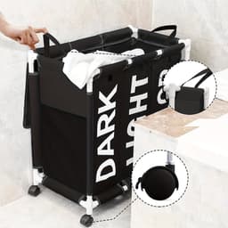 Nivard Wassorteerder 3 Vakken - Wassorteerder - Wasmand 3 Vakken - Wassorteerder Op Wieltjes - Laundry Basket - Laundry Bag - Zwart — thumbnail 4