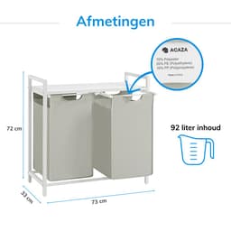 ACAZA Wasmand - Wassorteerder - 2 Vakken - 92 L - 73 x 33 x 72 cm - Wit — thumbnail 2