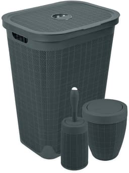 Set 'Hessian' - Wasmand 60 liter - Toiletborstel doseersysteem - Prullenbak swingdeksel - Antraciet — thumbnail 1