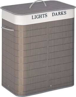 HOMCOM-Wäschekorb-Bambus, Metall-52L x 32B x 63H cm-Grau+Weiß — thumbnail 1