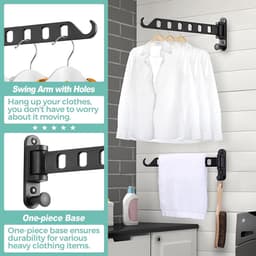 Opvouwbaar Telescopisch Droogrek - 2 stuks - Inklapbaar Wanddroogrek - Wandmontage voor Kleding - Uitklapbaar Kledingrek Wand - Verplaatsbaar Wanddroogrek voor Kleding - Droogrek voor kleding aan de muur - Droogrek voor wasgoed - Zwart — thumbnail 4