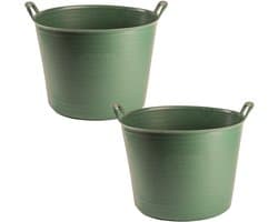 Plasticforte Flexibele kuip of emmer - 2x - groen - 42 liter - stevig kunststof - 45 x 38 cm - Afvalbak - Wasmand - Opbergmand — afbeelding 1