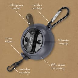 Waslijn uittrekbaar en oprolbaar - 10 meter waslijndraad met knijpers - uittrekbare wasdraad / roldrooglijn voor camping / kamperen / reizen - zwart — thumbnail 5