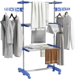 HOMCOM-Wäscheständer-Edelstahl, ABS-142L x 55B x 152H cm-Blau — thumbnail 1