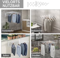 HOMCOM-Wäscheständer-Eisen-63,5L x 60B x 20H cm-Weiß — thumbnail 5
