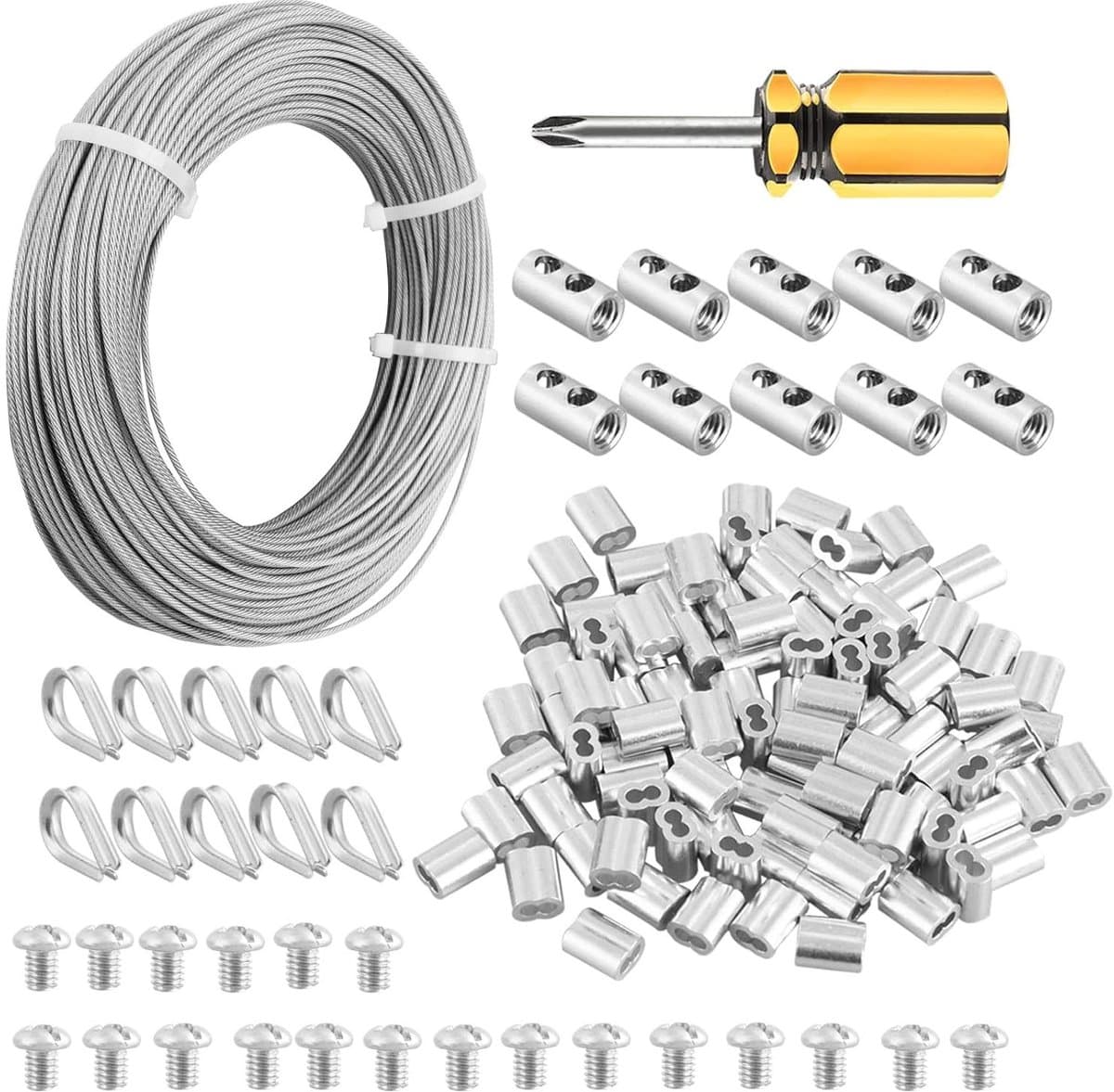 2mm 100m Vinyl Gecoate Draad Kabel 304 Roestvrij Stalen Draad Kabel - Vliegtuigkabel met Aluminium Krimplus 7x7 Strengen Kern voor Verlichting Gids opknoping Kledinglijn — afbeelding 1