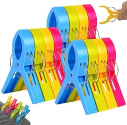 12x Strandlaken Knijpers - Wasknijpers - Badlaken - Strandlaken klemmen - Plastic Knijpers - Grote Handdoek Klemmen - Handdoek Knijpers - Grote knijpers - Badlaken Clips - Gekleurde - Wasrek Knijpers - Strandlaken Klemmen voor Strandbed - Plastic — thumbnail 1