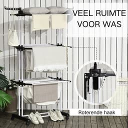 4-Lagen Kledingrek, Ruimtebesparend Kledingrek met Wielen, Kledingrek voor op de Toren Foldable Droogrek voor Balkon, Terras en Badkamer — thumbnail 4