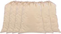Famanu - Pack van 6 - 100% Katoen Extra Large Heavy Duty Waszakken in Natuurlijke Kleur – 71 CM x 91 CM – Zeer duurzaam, Trekkoord met koord-lock, Machine Wasbaar en herbruikbaar — thumbnail 1