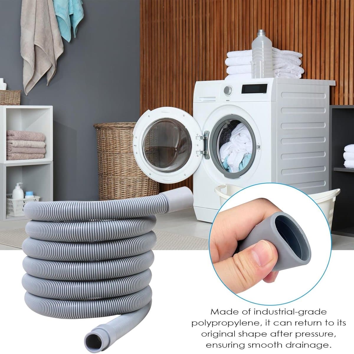 Afvoerslang voor wasmachine - Universele afvoerslang - Verlengslang voor afvoerslang - Verdikt en dik - Volautomatische ventilatorslang - 3 m universele verlengslang voor afvoerslang - met aansluitklem en adapter — afbeelding 1