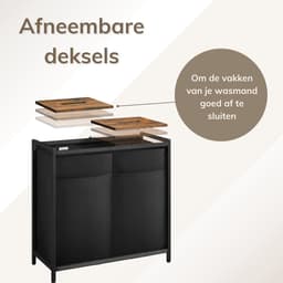 ACAZA Wasmand - Wasmand Met Deksel - 2 Vakken - 120 L - 73 x 33 x 71cm - Bruin en Zwart — thumbnail 3