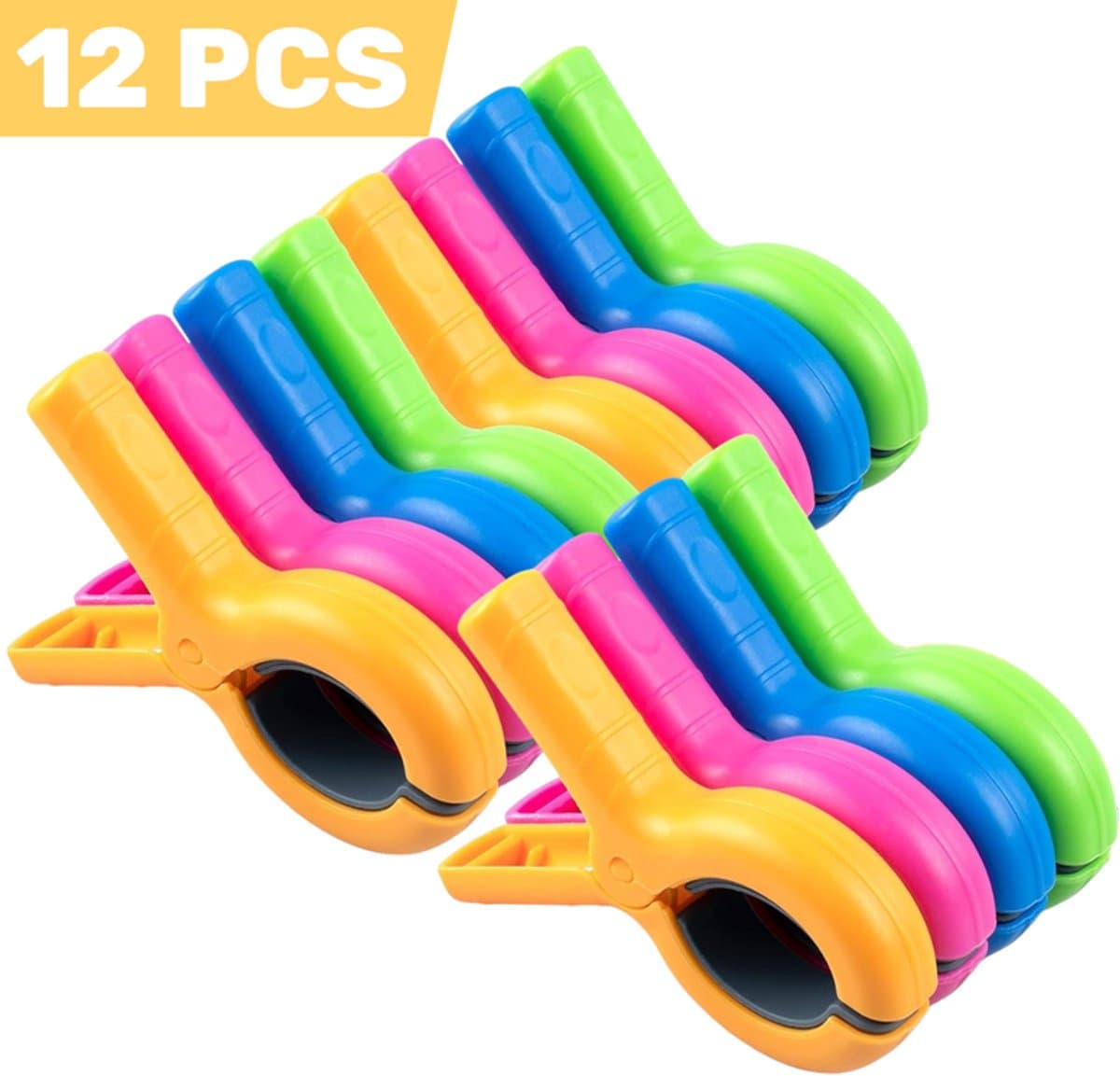 12 stuks - Wasknijpers - Kleding- en beddengoedklemmen - Multifunctionele wasknijpers - Geel, blauw, roze en groen - Ideaal voor het ophangen van dekens, lakens en kleding - Sterke grip en windbestendigheid, perfect voor buitengebruik — afbeelding 1