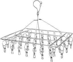 Socks Drying Rack with 30 Clips - Stainless Steel, Windproof, Foldable, Rectangular - Laundry Diaper Hanger, Dryer with Pins for Underwear, Bras, Scarves, Baby Clothes, Diapers — thumbnail 1