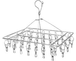 Socks Drying Rack with 30 Clips - Stainless Steel, Windproof, Foldable, Rectangular - Laundry Diaper Hanger, Dryer with Pins for Underwear, Bras, Scarves, Baby Clothes, Diapers