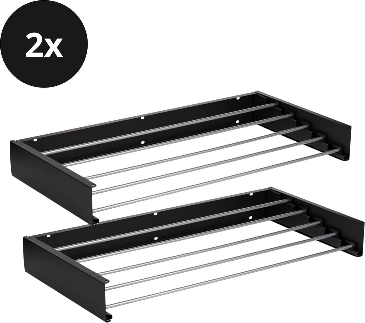 Vitapur Wasrek 2 stuks - Droogrek - Hangend - Wanddroogrek inklapbaar - Droogrekken - Inklapbaar - 80 x 40 cm - 4 meter drooglengte - Zwart - 2 stuks — afbeelding 1