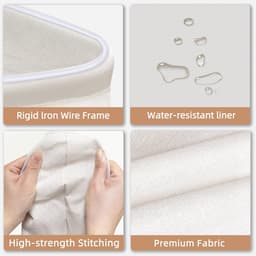 Wasmand - Waterdichte wasmand - Grote opvouwbare wasmand - Met versterkte houten handgrepen - Wasmand - Opbergmand voor vuile was - Geschikt voor wasgoed, badkamer - 40*30*60cm - Beige — thumbnail 4