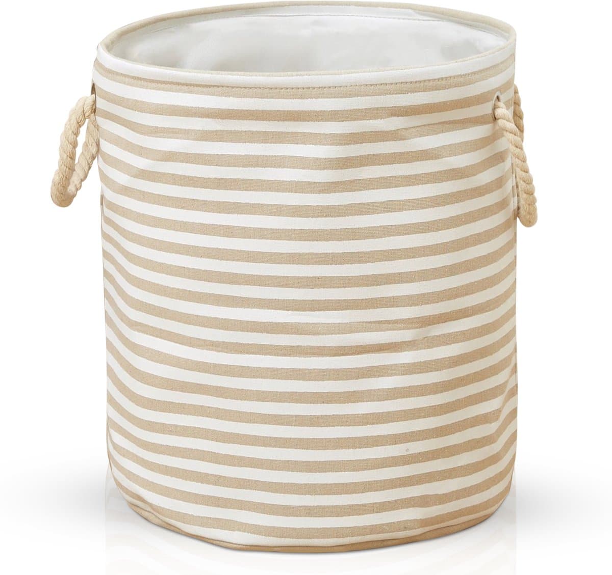 Terra - Wasmand - Wasmand Inklapbaar - Opvouwbare Wasmanden - 35 cm x 40 cm - Stijlvolle en Ruimtebesparende Wasmand voor Optimale Wasorganisatie - Engelse Stijl Wasmanden - Licht - Beige met Witte Strepen — afbeelding 1