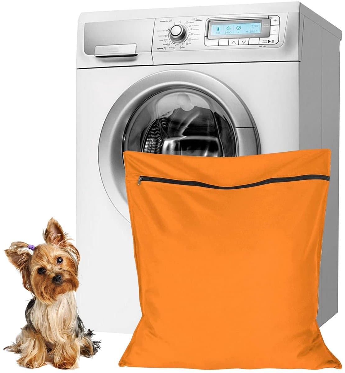 Waszakken voor huisdieren - Waszakken van twill polyester - Grote waszakken met rits - Voorkomt dat waszakken verstopt raken door dierenhaar - wasmachine, 70 x 80 cm,waszak voor huisdieren voor honden, katten en konijnen (oranje kleur)- L — afbeelding 1
