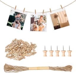 156 Stuks Wasknijpers - 2.5cm Houten Klemmen - Natuur Clips - Met 10m Jute Touw en 5 Spijkers Voor Het Ophangen Van Foto's - Ansichtkaarten - Huisdecoratie Bruiloften — thumbnail 1