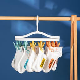 klemmen met antislip - Sokdroger - pantalonhanger – kledinghanger - draaibaar en opvouwbaar - meerdere rokhangers met clips - anti-slip - voor sokken ondergoed schoen inlegzolen babykleding hoeden — thumbnail 4