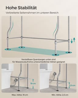 Metaal Wasmachine rek - Wasmachine rek met opbergruimte en haken- verstelbare planken - Toilet kast - Zilver - 30 x 83 x 176 cm — thumbnail 2