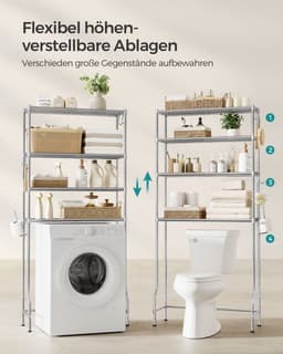 Metaal Wasmachine rek - Wasmachine rek met opbergruimte en haken- verstelbare planken - Toilet kast - Zilver - 30 x 83 x 176 cm — thumbnail 1