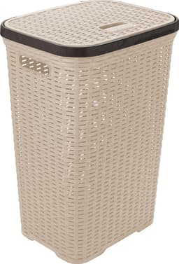 Hega Hogar Wasmand met deksel Rotan - beige - gevlochten kunststof - 60 liter - 34 x 43 x 62 cm — thumbnail 1