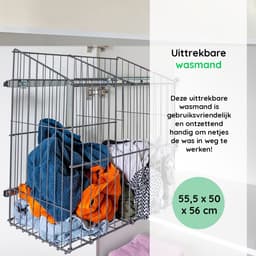 Eleganca Uittrekbare Wasmand - Wasmand 2 vakken - Met Tussenschot - 55,5 x 50 x 56 cm - Wassorteerder - Metaal — thumbnail 5