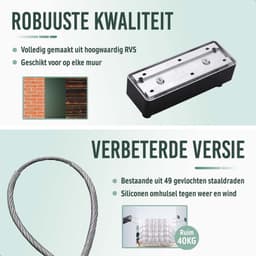 BrightLife Waslijn Uittrekbaar - Uittrekbare Wasdraad - Staalgevlochten - 2x 4,2 meter - Binnen en Buiten – Robuust RVS – Automatisch Straktrek Systeem - Alternatief Wasrek of Droogrek — thumbnail 2