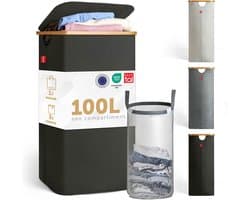 Blumtal Wasmand 100L - Wasmand met uitneembare waszak - Smalle wasmand - Flesverzamelaar - Wasmand met deksel - Zwart