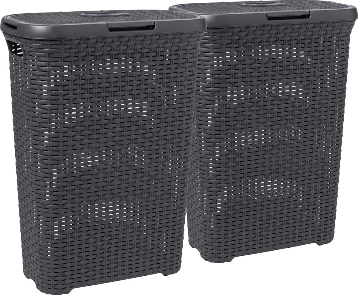 Curver Style Wasmand met deksel - 2x 40 liter - 2 stuks - Antraciet — afbeelding 1