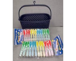 Wasknijpermand - Wasknijpermandje - Met 24 Wasknijpers - 3 Liter - 22,5 x 15 x 14 cm - Donker Blauw — afbeelding 1