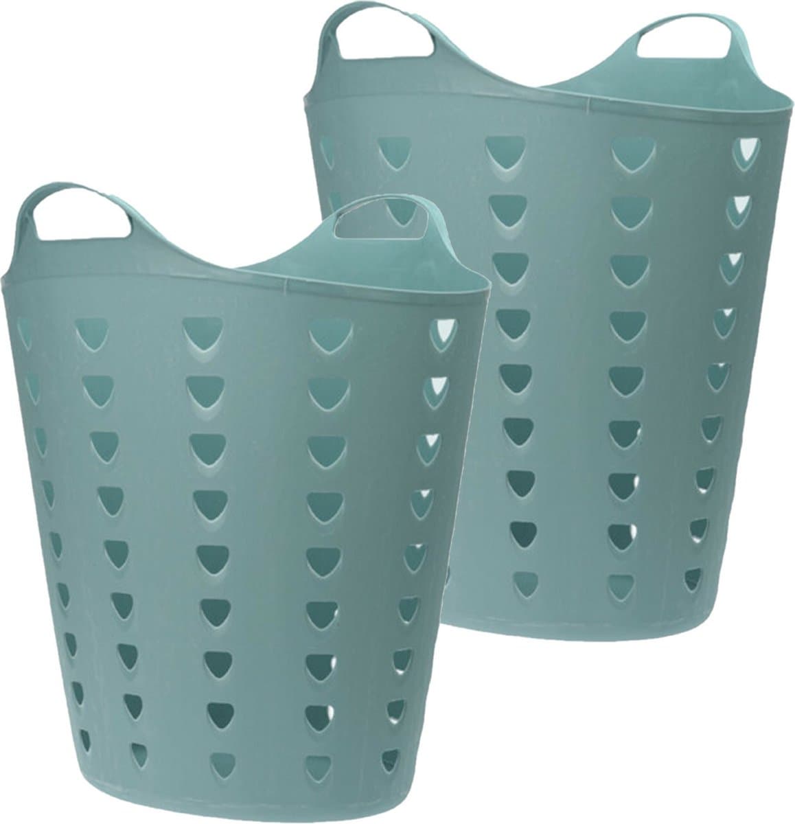 Excellent Houseware Flexibele wasmand - 2x - groen - 60 liter - kunststof - 47 x 50 cm — afbeelding 1