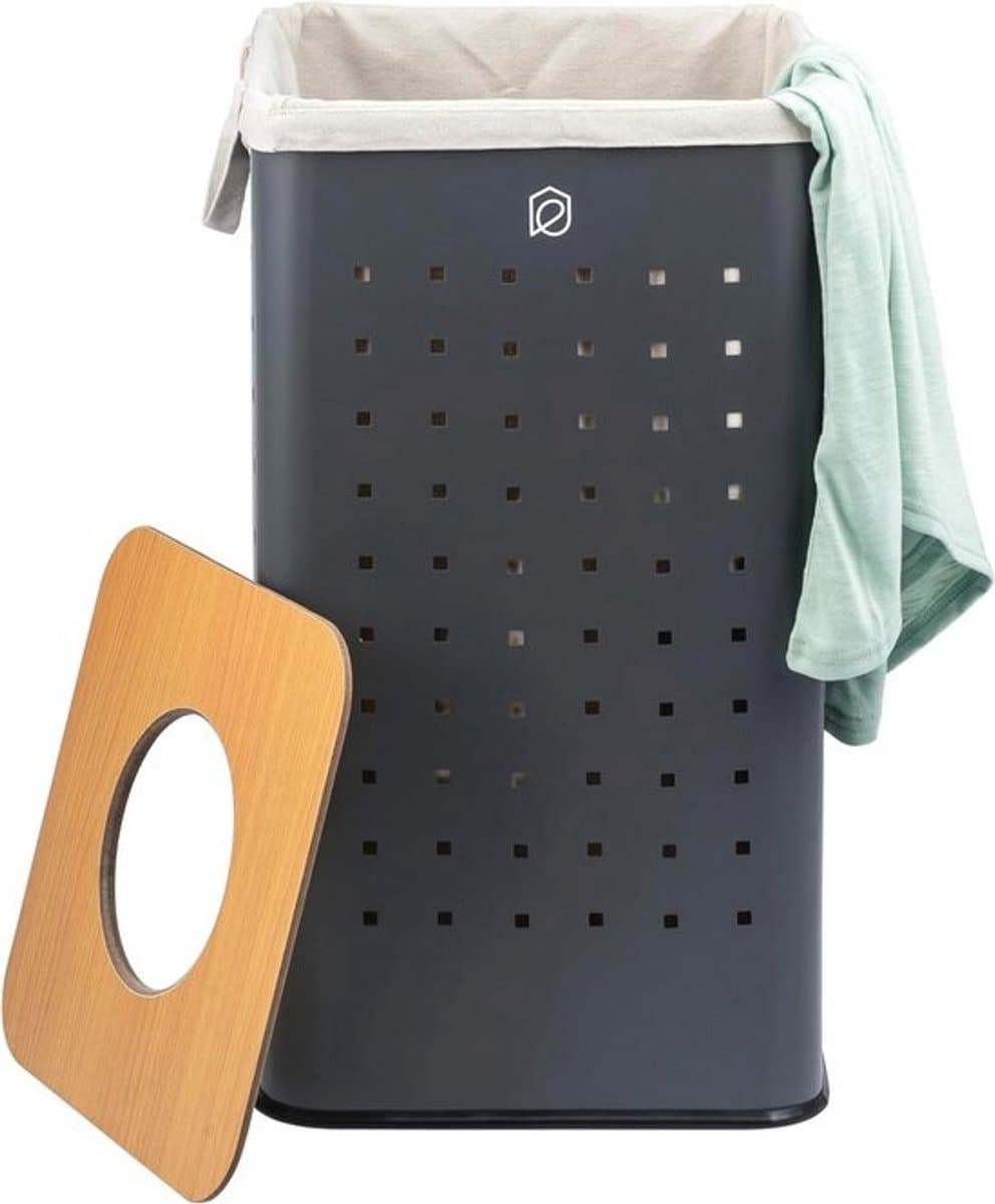 Hoekige wasmand - Met afneembaar deksel - Met wasbare zak - 50 liter - Voor slaapkamer en badkamer — afbeelding 1