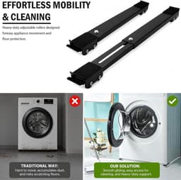 Set van 2 meubelwielen, plat, onderstel voor wasmachine met verstelbare meubelwielen, geschikt voor koelkasten, banken en kasten, maximale belasting 200 kg (zwart) — thumbnail 4