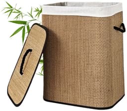 Marqs Bamboe Wasmand - Met deksel - Wasmanden - Stijlvolle uitstraling - 72 Liter inhoud - Met handgrepen – Uitneembare Waszak — thumbnail 1