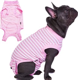 Wabdhally Herstelpak voor honden, chirurgisch pak voor middelgrote vrouwelijke honden, zacht gekamd katoen, gestreepte roze onesie met rits, M — thumbnail 1