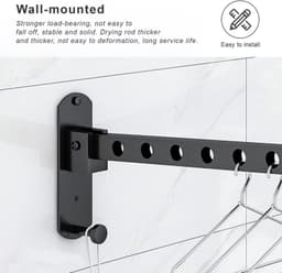 1 Stuk – Opvouwbare wandkledinghanger – Wanddroogrek – Inklapbare hanger – Ruimtebesparende hanger – Zwart – 6 gaten – 25 cm – Geschikt voor binnen en buiten – Ideaal voor badkamers, slaapkamers, hotels en balkons — thumbnail 3