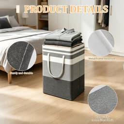 75L, katoen en linnen wasmanden met handgrepen voor slaapkamers, badkamers, woonkamers, opvouwbare wasmand voor huishoudelijke artikelen, kleding, speelgoed, zwartgrijze strepen, waterdichte — thumbnail 3