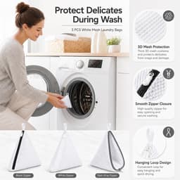 Waszakken, netwaszakken met ritssluiting, robuust polyester, fijnwasprogramma voor gevoelige fijne was, lingerie, sokken, wasmachine, driehoekige waszak, multifunctioneel — thumbnail 4