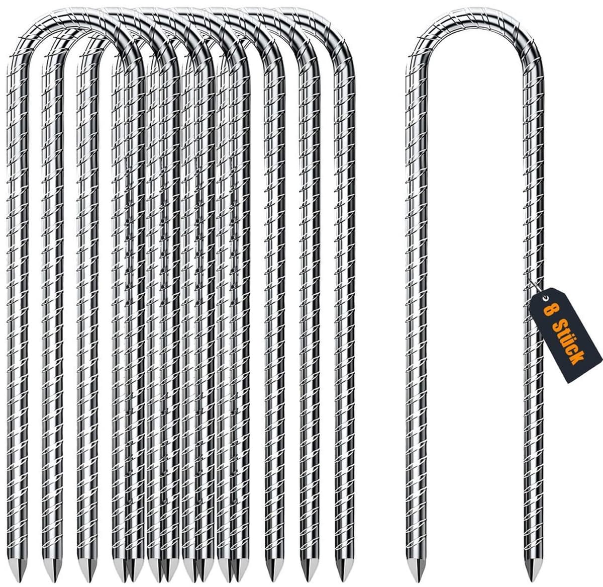Set van 8 U-vormige Grondpinnen van Gegalvaniseerd Staal, 30 cm — afbeelding 1