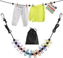 Draagbare kledinglijn, verstelbare elastische reiswaslijn intrekbare waslijn met 12 kledingclips voor binnen en buiten, balkon, outdoor camping gebruik — thumbnail 1