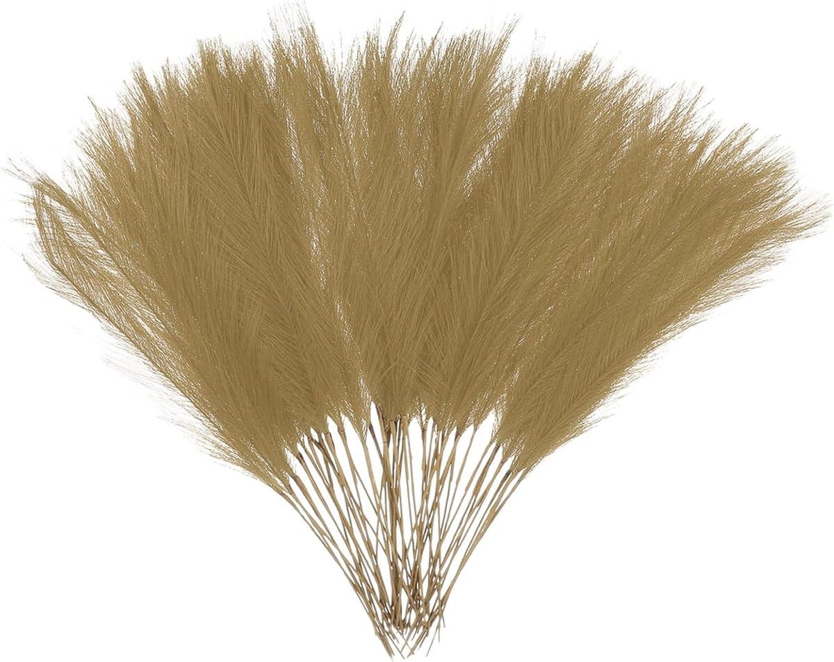 50 stuks kunstpampasgras, 52 cm, kunstmatig gedroogd pampasgras, decoratie met steel, voor vloervaas, vulling, bruiloftsdecoratie, woondecoratie, bruin — afbeelding 1