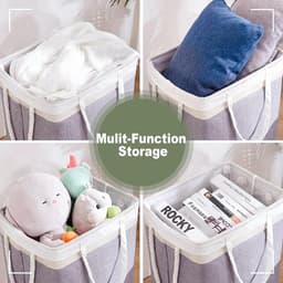76L opvouwbare wasmand met afneembare tas, wasmanden voor wasgoed met deksel, opvouwbare kleine slanke wasmanden voor vuile kleding, wasmand met handvat voor kaki en grijs — thumbnail 2