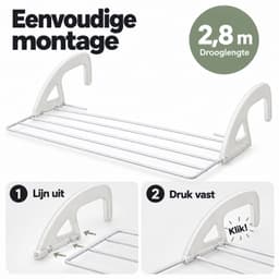 MONT KIARA Balkon- & Radiatordroogrek – 60 × 38 × 12 cm – Hangend Droogrek voor Was – Compact & Ruimtebesparend Droogrek voor Balkon, Radiator en Binnengebruik — thumbnail 4