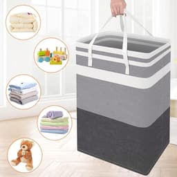 Wasmand, grote wasverzamelaar, katoen-linnen, wasmand, wassorteerder, wasbox, kubus, opbergdoos met handgrepen, voor slaapkamer, badkamer, roze/wit, 72 l — thumbnail 2
