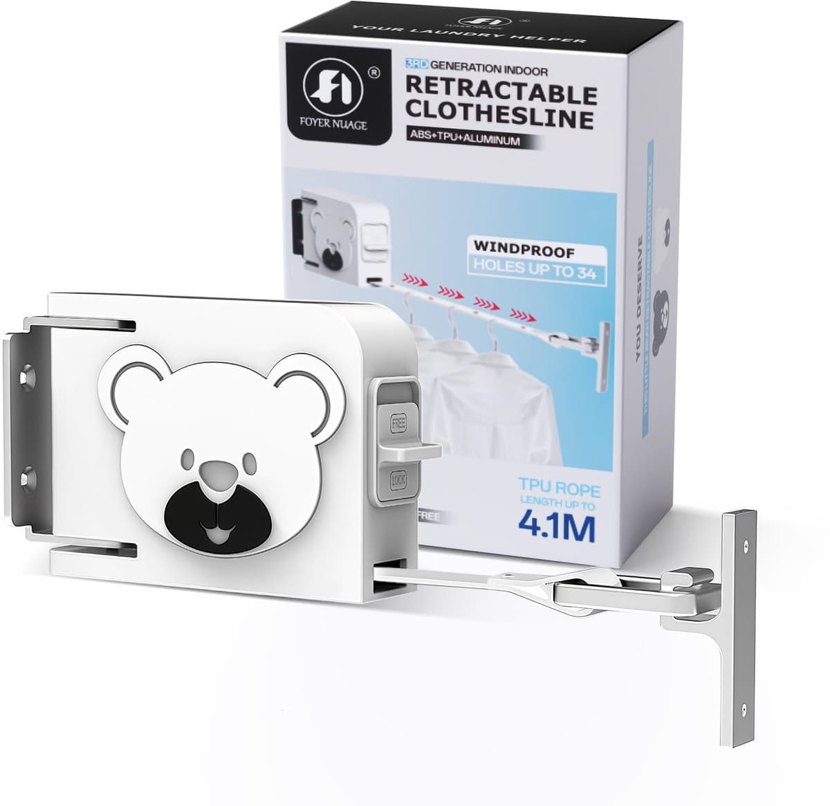 Wandgemonteerde Retractable Waslijn van 4.1m TPU — afbeelding 1